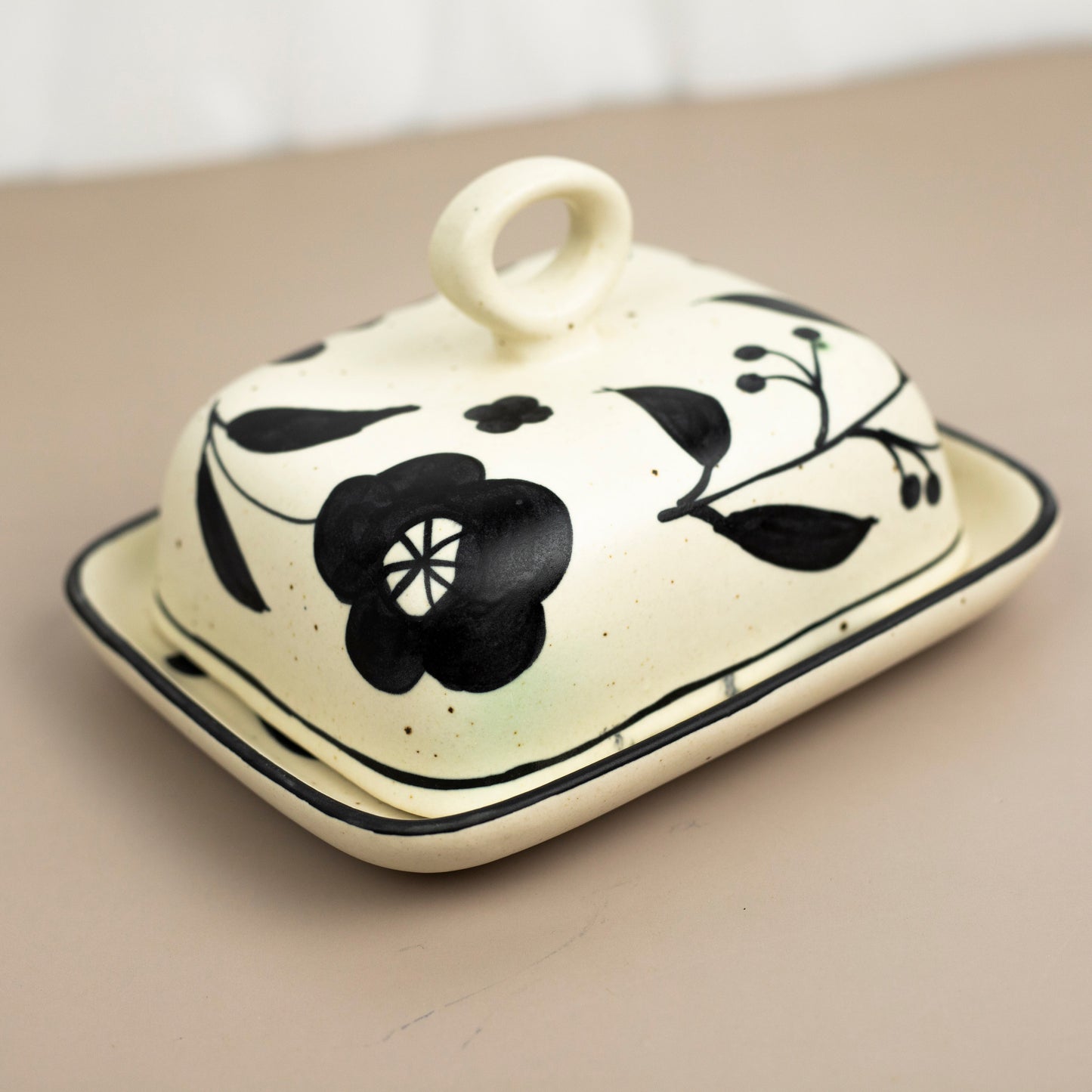 Black and White Hand Painted Butter Dish