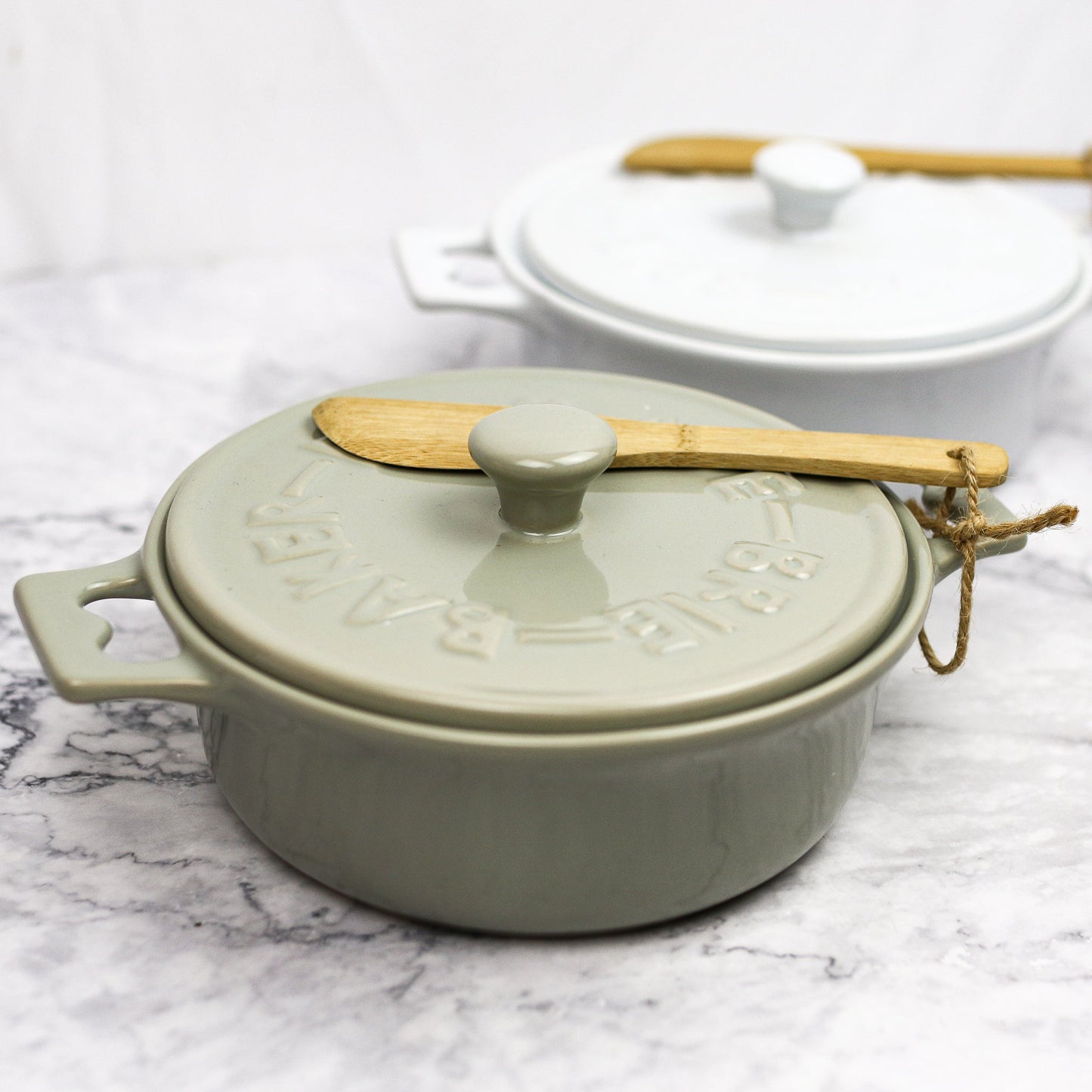 Brie Baker with Lid and Wooden Spreader